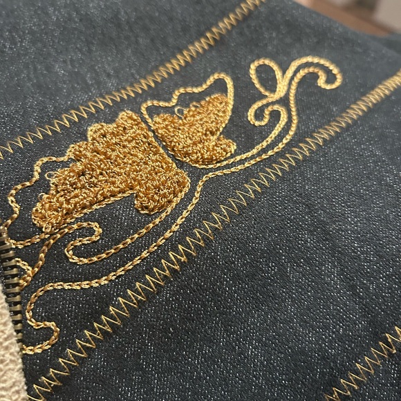 Women's Navy and Tan Embroidered Jacket - Picture 9 of 9